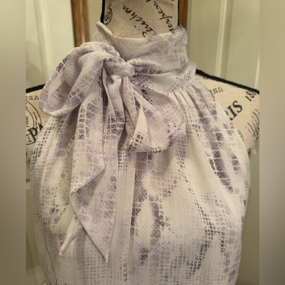White House Black Market purple and white snake skin halter top - removable bow - Picture 4 of 14